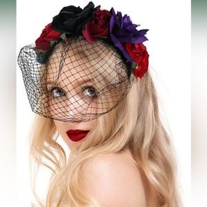 Valdler Vintage Dark and Dramatic Dead Roses Flower Crown for Party Black+ Red